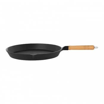 Patelnia żeliwna okrągła gładka z drewnianą rączką śr. 30cm