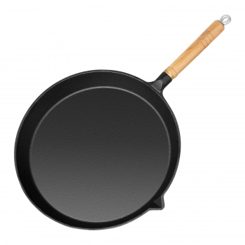 Patelnia żeliwna okrągła gładka z drewnianą rączką śr. 30cm