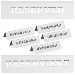 Tabliczka informacyjna na stół ze stali nierdzewnej RESERVED / RESERVIERT 5 szt.