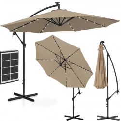 Parasol ogrodowy na wysięgniku okrągły z oświetleniem LED śr. 300 cm beżowy