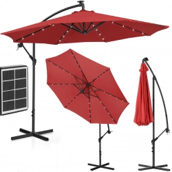 Parasol ogrodowy na wysięgniku okrągły z oświetleniem LED śr. 300 cm czerwony