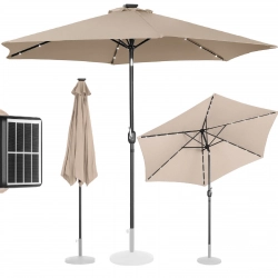 Parasol ogrodowy okrągły uchylny z korbką oświetleniem LED śr. 300 cm kremowy