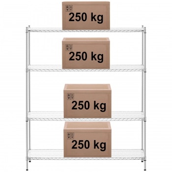Regał magazynowy chromowany druciany 4 półki + 4 maty do 1 t 1000 kg 150x45x180 cm