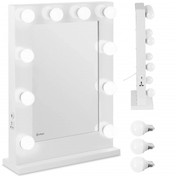 Lustro kosmetyczne do makijażu wizażu z oświetleniem 10 żarówek LED USB 67.5x50.5 cm