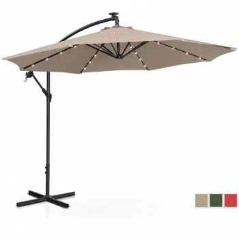 Parasol ogrodowy na wysięgniku okrągły z oświetleniem LED śr. 300 cm kremowy