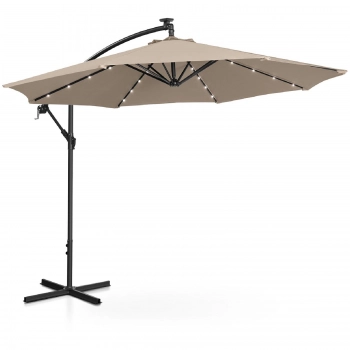 Parasol ogrodowy na wysięgniku okrągły z oświetleniem LED śr. 300 cm kremowy