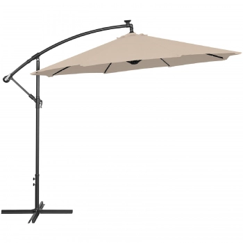 Parasol ogrodowy na wysięgniku okrągły z oświetleniem LED śr. 300 cm kremowy