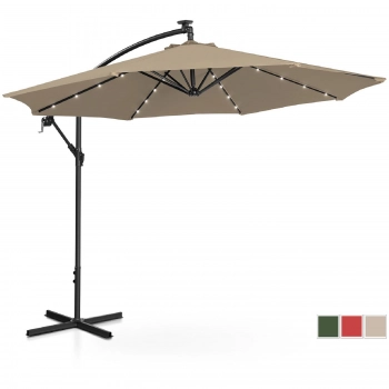 Parasol ogrodowy na wysięgniku okrągły z oświetleniem LED śr. 300 cm beżowy