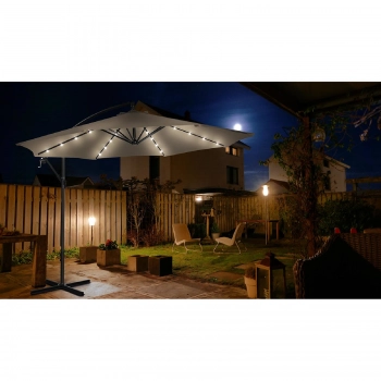 Parasol ogrodowy na wysięgniku okrągły z oświetleniem LED śr. 300 cm beżowy