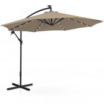 Parasol ogrodowy na wysięgniku okrągły z oświetleniem LED śr. 300 cm beżowy