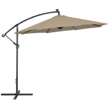 Parasol ogrodowy na wysięgniku okrągły z oświetleniem LED śr. 300 cm beżowy