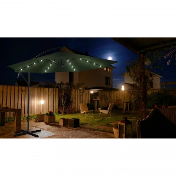 Parasol ogrodowy na wysięgniku okrągły z oświetleniem LED śr. 300 cm zielony