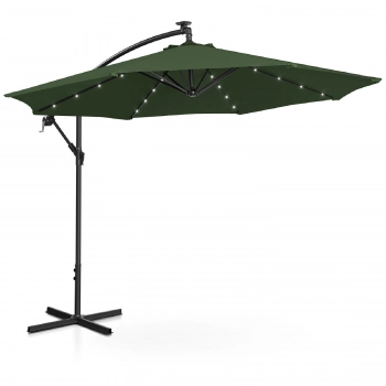 Parasol ogrodowy na wysięgniku okrągły z oświetleniem LED śr. 300 cm zielony