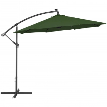 Parasol ogrodowy na wysięgniku okrągły z oświetleniem LED śr. 300 cm zielony