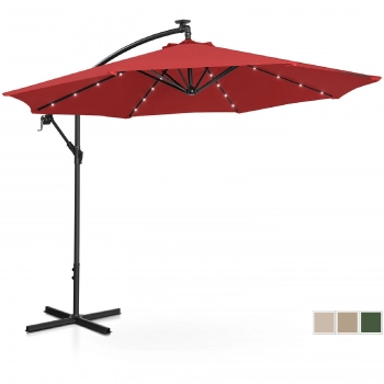 Parasol ogrodowy na wysięgniku okrągły z oświetleniem LED śr. 300 cm czerwony