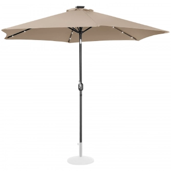 Parasol ogrodowy okrągły uchylny z korbką oświetleniem LED śr. 300 cm kremowy