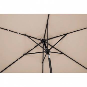 Parasol ogrodowy okrągły uchylny z korbką oświetleniem LED śr. 300 cm kremowy