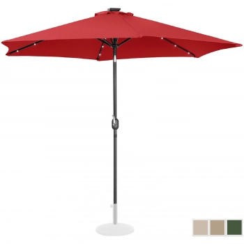 Parasol ogrodowy okrągły uchylny z korbką oświetleniem LED śr. 300 cm czerwony