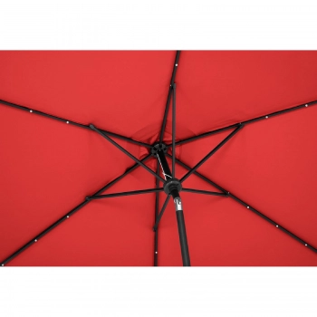 Parasol ogrodowy okrągły uchylny z korbką oświetleniem LED śr. 300 cm czerwony