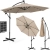 Parasol ogrodowy na wysięgniku okrągły z oświetleniem LED śr. 300 cm kremowy