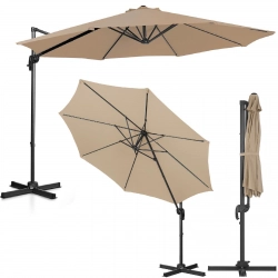 Parasol ogrodowy na wysięgniku bocznym uchylny okrągły śr. 300 cm szarobrązowy