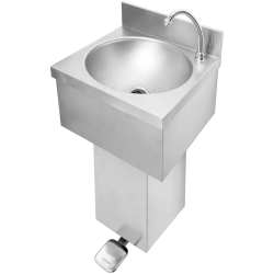 Zlew umywalka bezdotykowa z kranem pedałem nożnym ścienna STAL śr. 340 x 125 mm