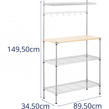 Regał druciany metalowy do kuchni magazynu 4 półki haczyki 90 x 35 x 152 cm do 121 kg