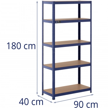 Regał magazynowy metalowy 5 półek 875 kg 90 x 40 x 180 cm niebieski