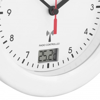 Zegar ścienny radiowy okrągły do łazienki ze wskaźnikiem temperatury śr. 17 cm - 4 PRZYSSAWKI