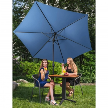 Parasol ogrodowy tarasowy okrągły uchylny z korbką śr. 270 cm niebieski