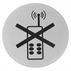 Tabliczka informacyjna samoprzylepna ZAKAZ UŻYWANIA TELEFONÓW stal nierdzewna śr. 75mm - Hendi 663653