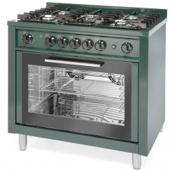 Kuchnia gazowa 5 palników z piekarnikiem konwekcyjnym Kitchen Line 14.3 kW 230 V zielona - Hendi 229187