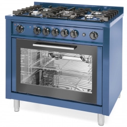 Kuchnia gazowa 5 palników z piekarnikiem konwekcyjnym Kitchen Line 14.3 kW 230 V niebieska - Hendi 229194