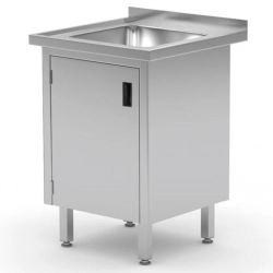 Zlew roboczy gospodarczy z szafką z drzwiami na zawiasach spawany 50x70x85 cm - Hendi 813539