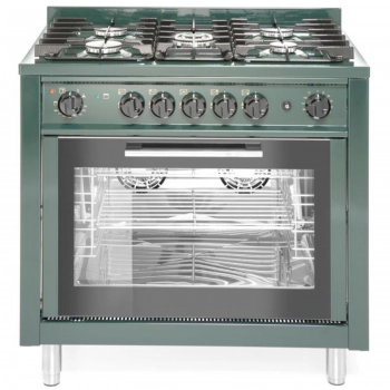 Kuchnia gazowa 5 palników z piekarnikiem konwekcyjnym Kitchen Line 14.3 kW 230 V zielona - Hendi 229187
