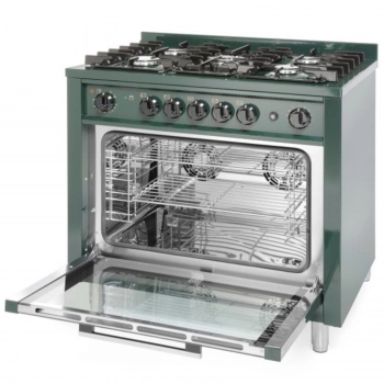 Kuchnia gazowa 5 palników z piekarnikiem konwekcyjnym Kitchen Line 14.3 kW 230 V zielona - Hendi 229187