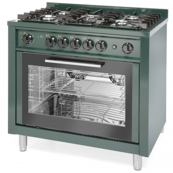 Kuchnia gazowa 5 palników z piekarnikiem konwekcyjnym Kitchen Line 14.3 kW 230 V zielona - Hendi 229187
