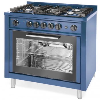 Kuchnia gazowa 5 palników z piekarnikiem konwekcyjnym Kitchen Line 14.3 kW 230 V niebieska - Hendi 229194