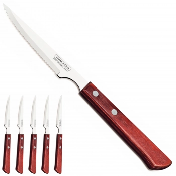 Nóż do steków ząbkowany nierdzewny Churrasco Spanish Style 6 szt. dł. 220 mm czerwony