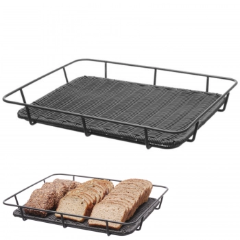 Kosz tacka na pieczywo z ramą ze stali nierdzewnej czarny 400x300x50 mm - Hendi 426555