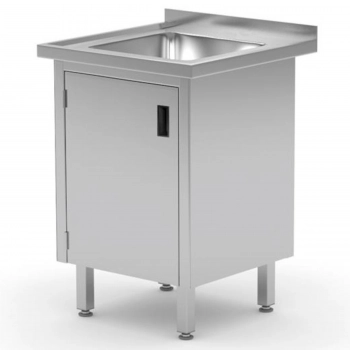 Zlew roboczy gastronomiczny z szafką z drzwiami na zawiasach spawany 60x60x85 cm - Hendi 813522