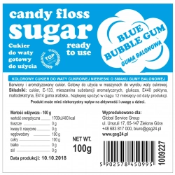 Kolorowy cukier do waty cukrowej niebieski o smaku gumy balonowej - saszetka 100g