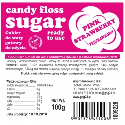 Kolorowy cukier do waty cukrowej różowy o smaku truskawkowym - saszetka 100g