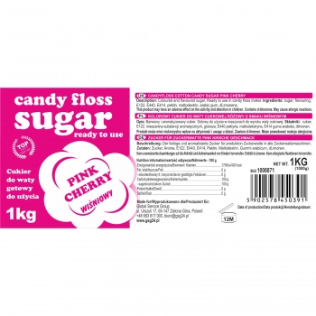 Kolorowy cukier do waty cukrowej różowy o smaku wiśniowym 1kg