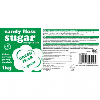 Kolorowy cukier do waty cukrowej zielony o smaku gruszkowym 1kg