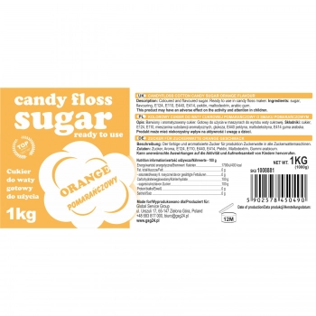 Kolorowy cukier do waty cukrowej pomarańczowy o smaku pomarańczowym 1kg