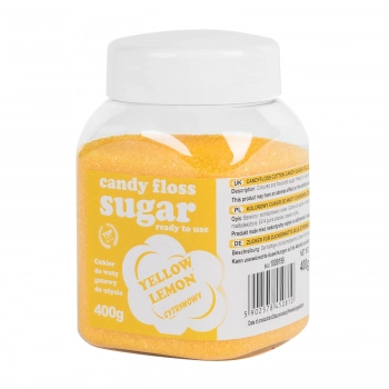 Kolorowy cukier do waty cukrowej żółty o smaku cytrynowym 400g