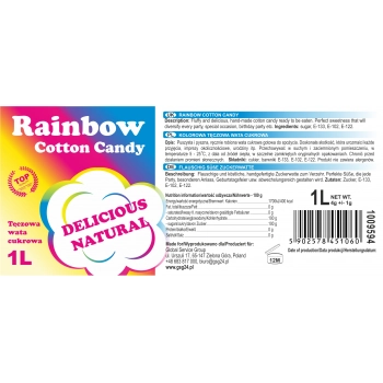 Kolorowa tęczowa wata cukrowa Rainbow Cotton Candy 1L
