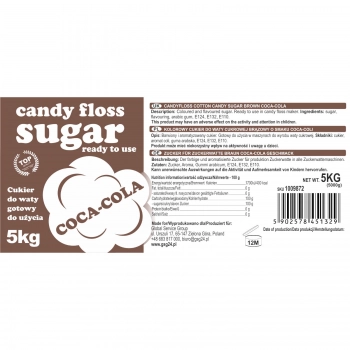 Kolorowy smakowy cukier do waty cukrowej brązowy o smaku coca coli 5kg