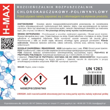 Rozcieńczalnik chlorokauczukowy poliwynylowy do farb i lakierów H-MAX 1L